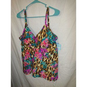 NWT women's bathing suit top with adjustable bra tie and straps leopard and flow